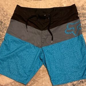 Fox Men's Black, Gray, and Blue Board Shorts